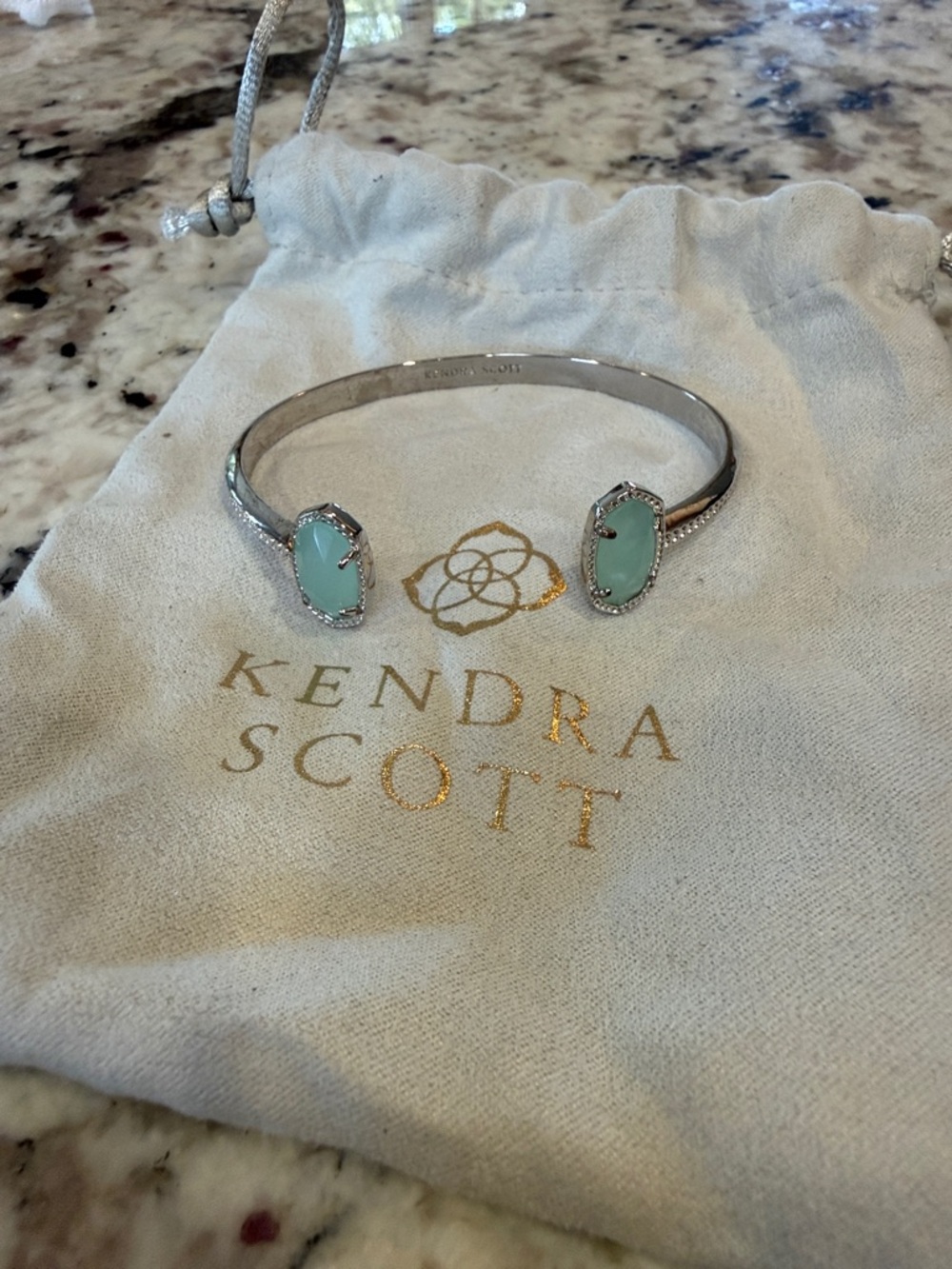 Kendra Scott Silver Open Cuff with Mint Green Stones